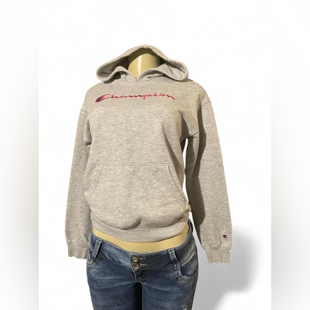Champion Gray Hoodie with Pink Script